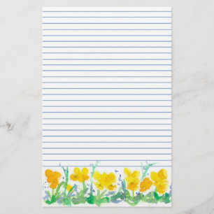 Gult Pansy Flowers Watercolor Painting Lining Brevpapper