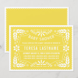 Gult papel picado Mexican neutralt babydusch Inbjudningar