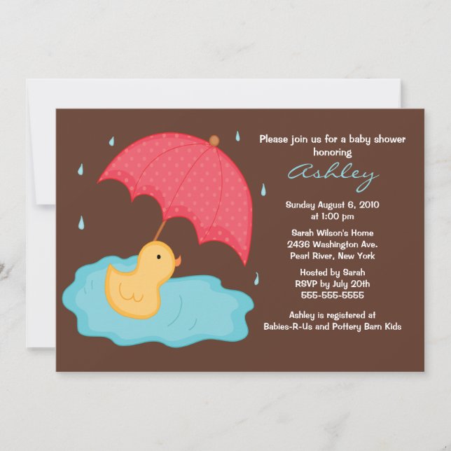 Gult Paraplla Anka Baby Shower Inbjudningar (Framsida)