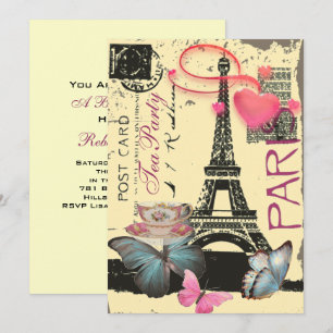 gult Paris eiffel torn möhippa te party Inbjudningar