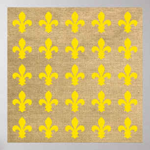 Gult Parisian Moods Fleur de Lys Mönster Poster