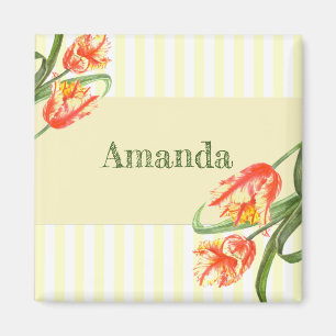 Gult Parrot Tulips Flower Blommigt Art Magnet