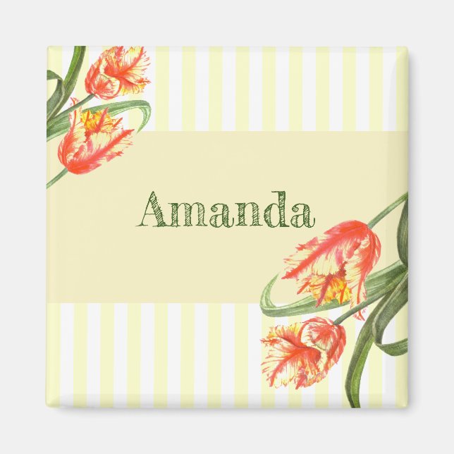 Gult Parrot Tulips Flower Blommigt Art Magnet (Framsidan)