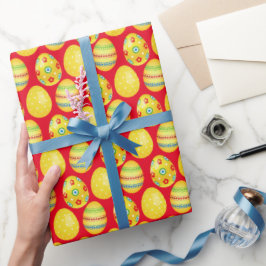Gult Påskägg på röd Presentpapper