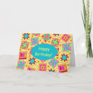 Gult Patchwork Quilt Art Grattis på födelsedagen Kort