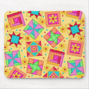 Gult Patchwork Quilt Blocks Mousepad Musmatta