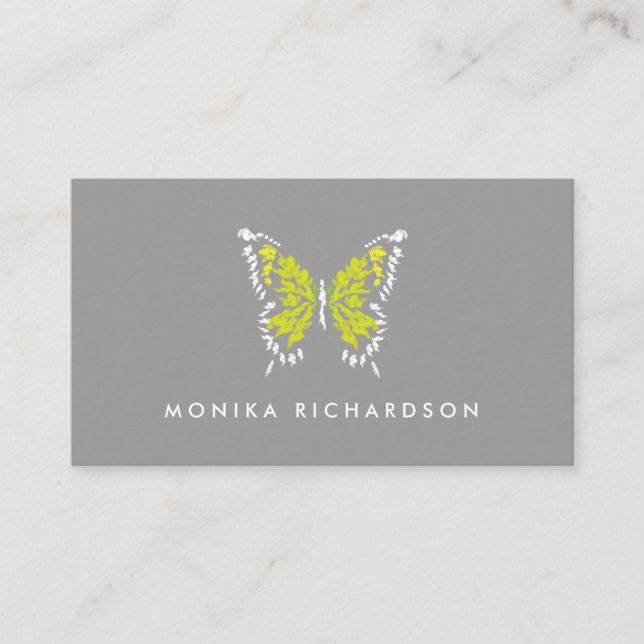 Gult Pausad Butterfly-Logotyp på Grått Visitkort (Framsida)