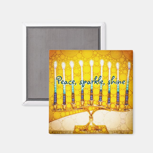 Gult Peace Gnistra Shine Script Hanukkah Menorah Magnet (Front/Back)