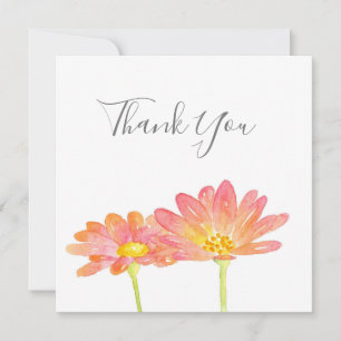 Gult Peach Rosa Watercolor Daisys Tack Kort