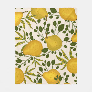 Gult Pears Löv White Background Fleecefilt