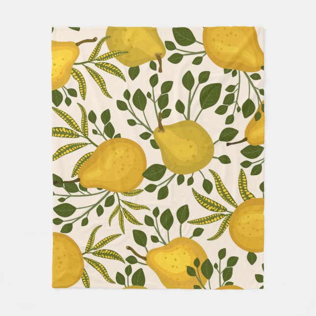 Gult Pears Löv White Background Fleecefilt (Framsidan)
