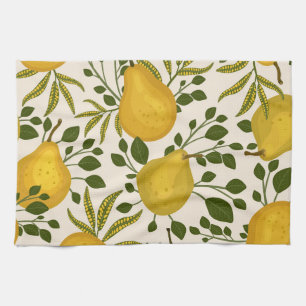 Gult Pears Löv White Background Kökshandduk