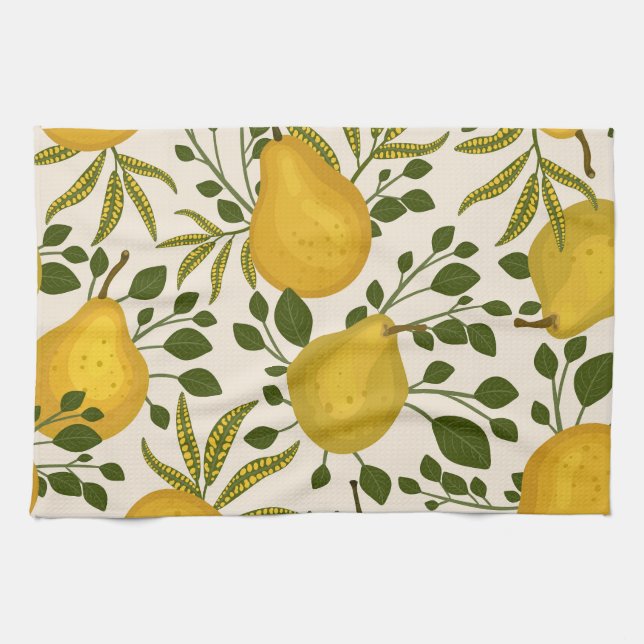 Gult Pears Löv White Background Kökshandduk (Horisontell)