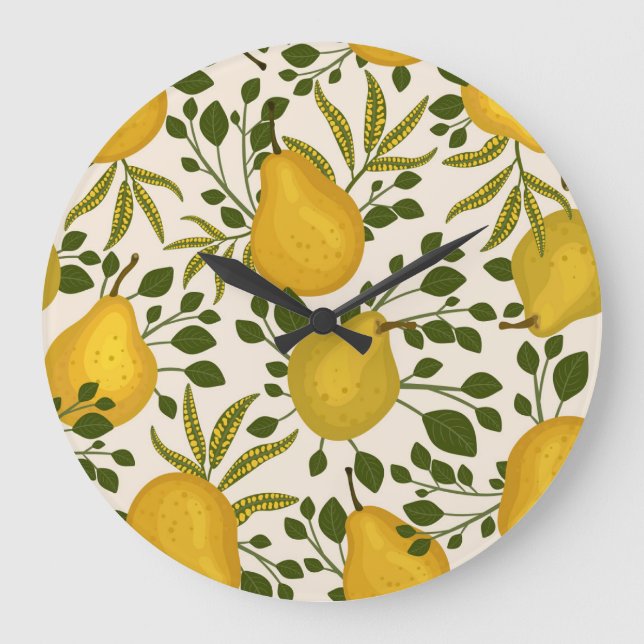 Gult Pears Löv White Background Stor Klocka (Framsida)