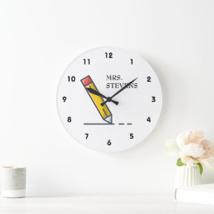 Gult Pencil Teacher Namn Stor Klocka