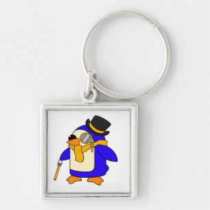 Gult penguin fyrkantig silverfärgad nyckelring