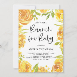 Gult Peonies och Ro Blommigt WAN Baby Brunch Inbjudningar
