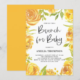 Gult Peonies och Ro Blommigt WAN Baby Brunch Inbjudningar