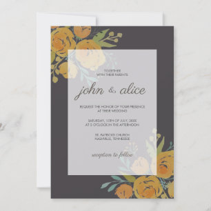 Gult Peonies och Ro Bröllop Inbjudningar