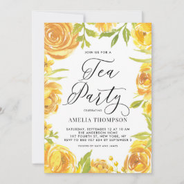 Gult Peony och Ro Blommigt Wandete Tea Party Inbjudningar