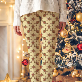 Gult Pepparkaksgubbe Polka - punkt jul Leggings