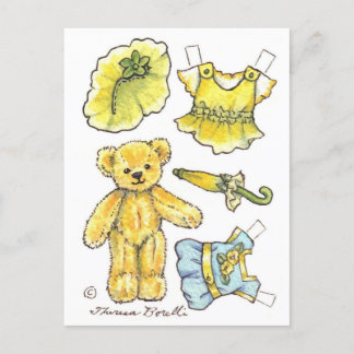 Gult Petunia Nalle Papper Doll Söt vykort