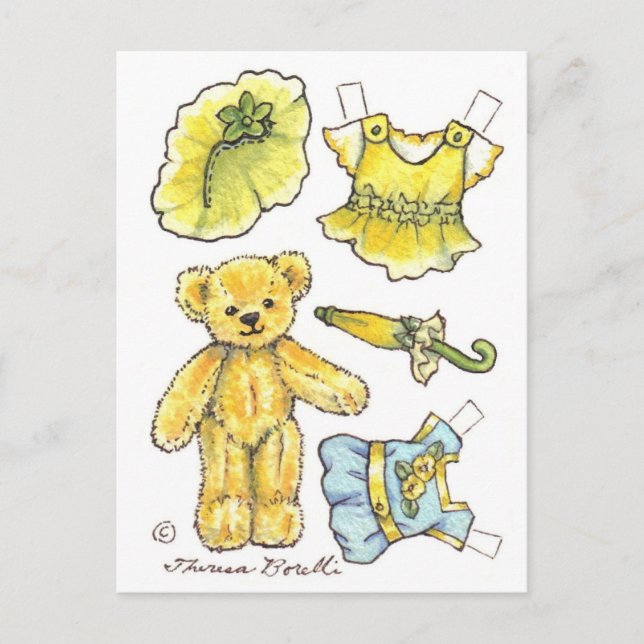 Gult Petunia Nalle Papper Doll Söt vykort (Framsida)
