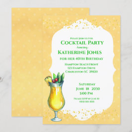 Gult Pina Colada Birthday Cocktail Party Inbjudningar