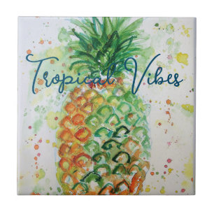 Gult Pineapple Fruit Beachy Tropical Vibes Kakelplatta