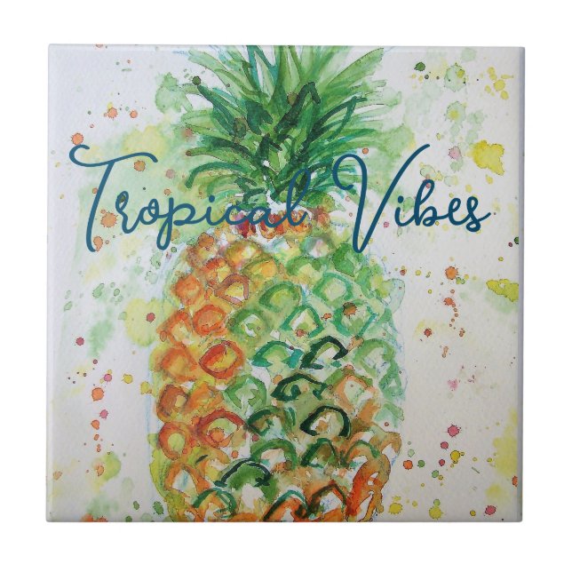 Gult Pineapple Fruit Beachy Tropical Vibes Kakelplatta (Framsidan)