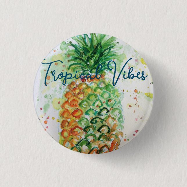 Gult Pineapple Fruit Beachy Tropical Vibes Knapp (Framsida)