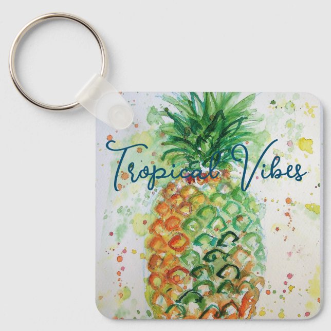 Gult Pineapple Fruit Beachy Tropical Vibes Nyckelring (Framsida)