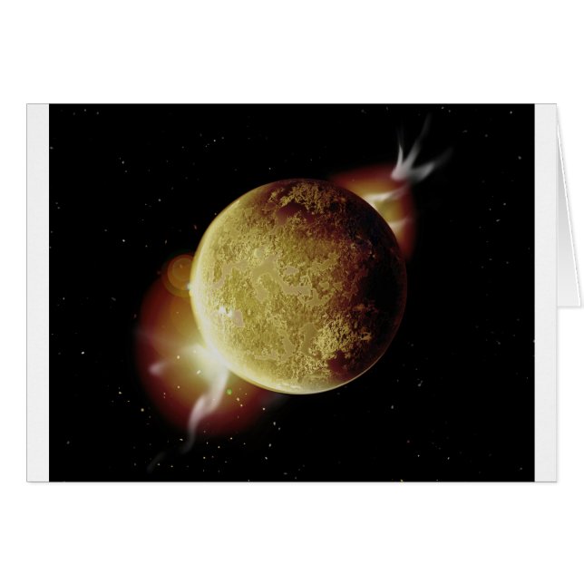 gult planet 3d illustration i universum hälsningskort (Framsidan Horizontal)