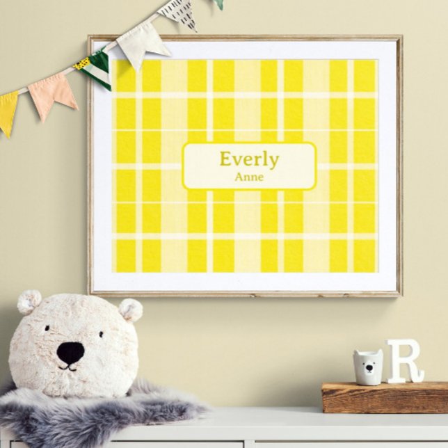 Gult Play Anpassningsbar Baby Namn Nursery Print P Poster (Customize the name. Shown with white mat and wood frame. (you will receive the print only) Thank you)