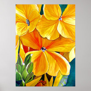 Gult Plommonblommor, originalvattenfärgskonst Poster