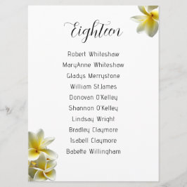 Gult Plumeria Bröllop-säteslista Bordsnummer