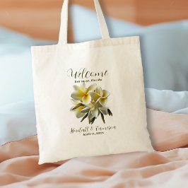 Gult Plumeria Bröllop Välkommen Personlig Tygkasse