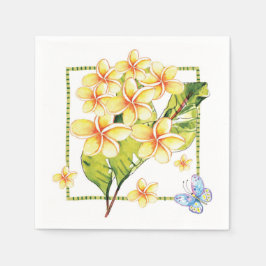 Gult Plumeria & Butterfly Watercolor Pappersservett