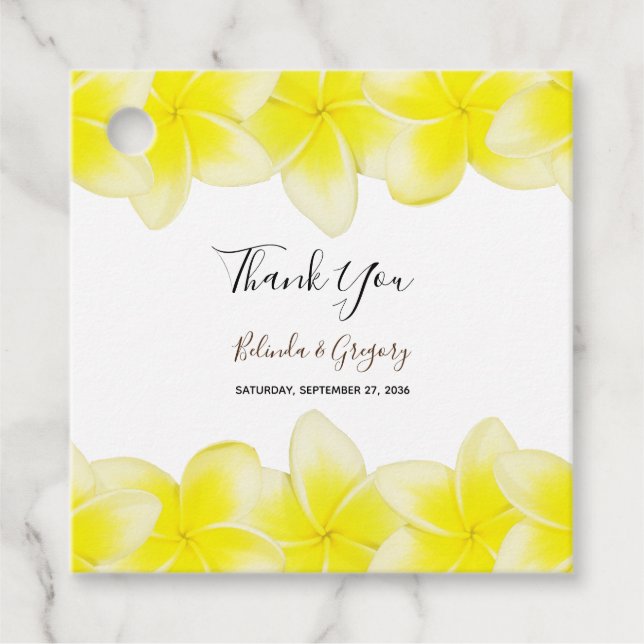 Gult Plumeria Frangipani Bröllop Gift Gåvor Etiketter (Framsida)