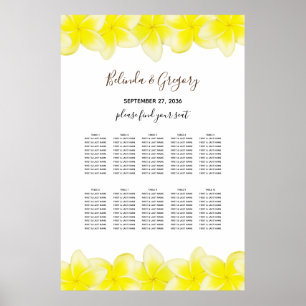 Gult Plumeria Frangipani Bröllop-sätesdiagram Poster