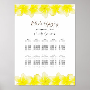 Gult Plumeria Frangipani Bröllop-sätesdiagram Poster