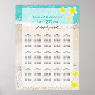 Gult Plumeria Frangipani Bröllop-sätesdiagram Poster