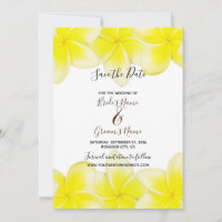Gult Plumeria Frangipani Bröllop spara datum