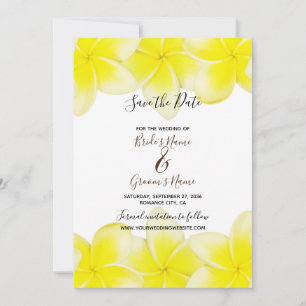 Gult Plumeria Frangipani Bröllop spara datum Datumet