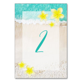 Gult Plumeria Frangipani Tropical Beach Wedding Bordsnummer