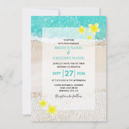 Gult Plumeria Frangipani Tropical Beach Wedding Inbjudningar