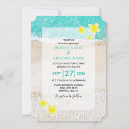 Gult Plumeria Frangipani Tropical Beach Wedding Inbjudningar