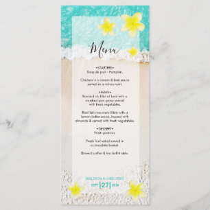 Gult Plumeria Frangipani Tropical Beach Wedding Meny