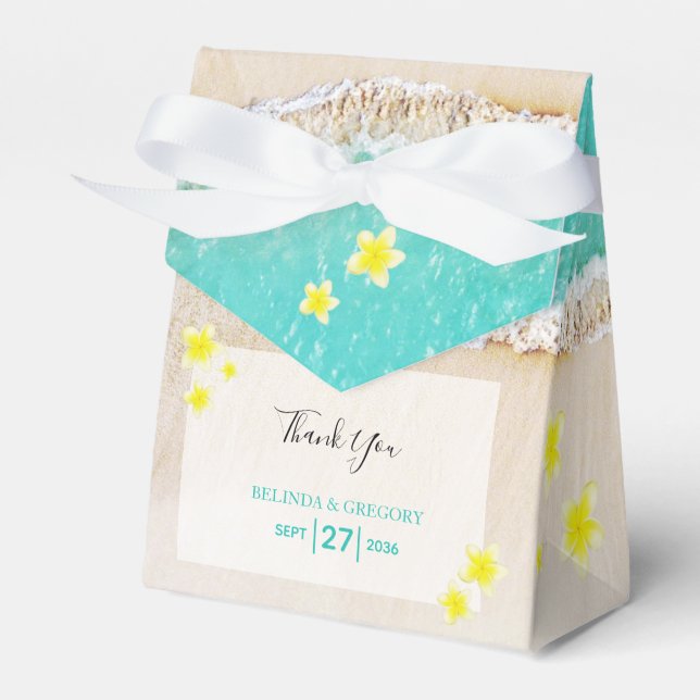 Gult Plumeria Frangipani Tropical Beach Wedding Presentaskar (Framsidan Sidan)