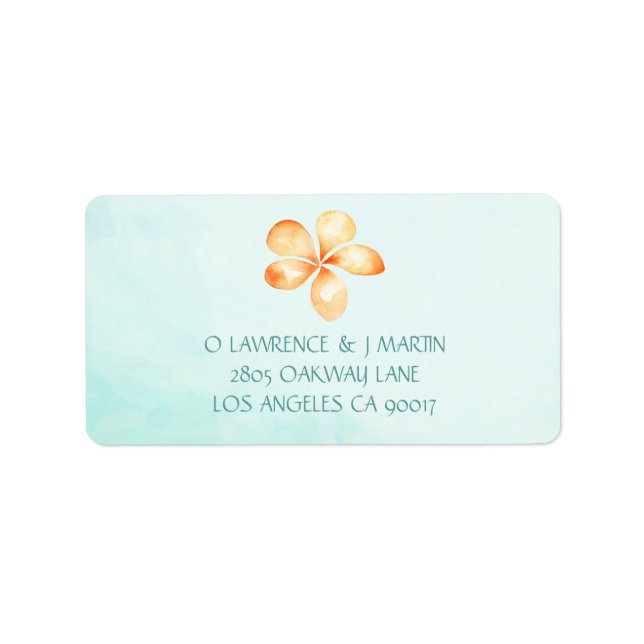 Gult Plumeria Island Watercolor Adressetikett (Framsidan)